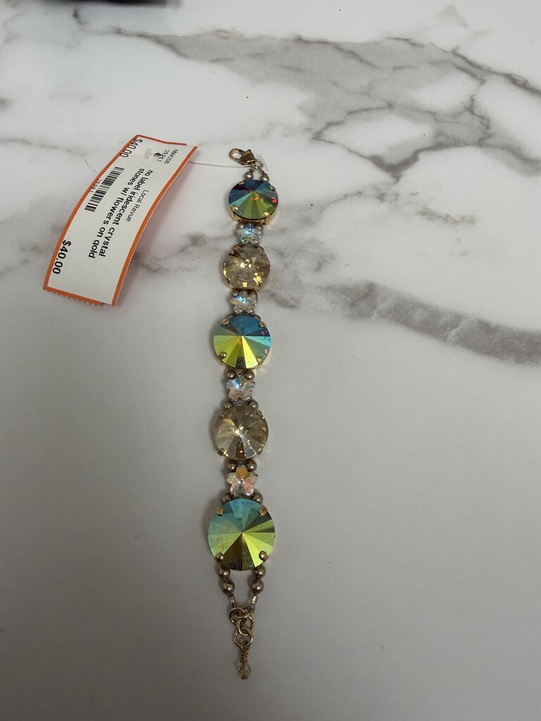 no label iridescent crystal stones w/ flowers on gold setting bracelet