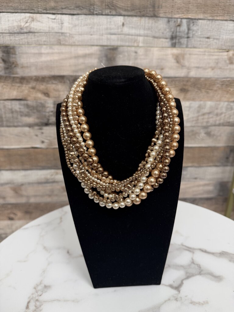 no label multi browns multi strand pearl necklace with gold clasp