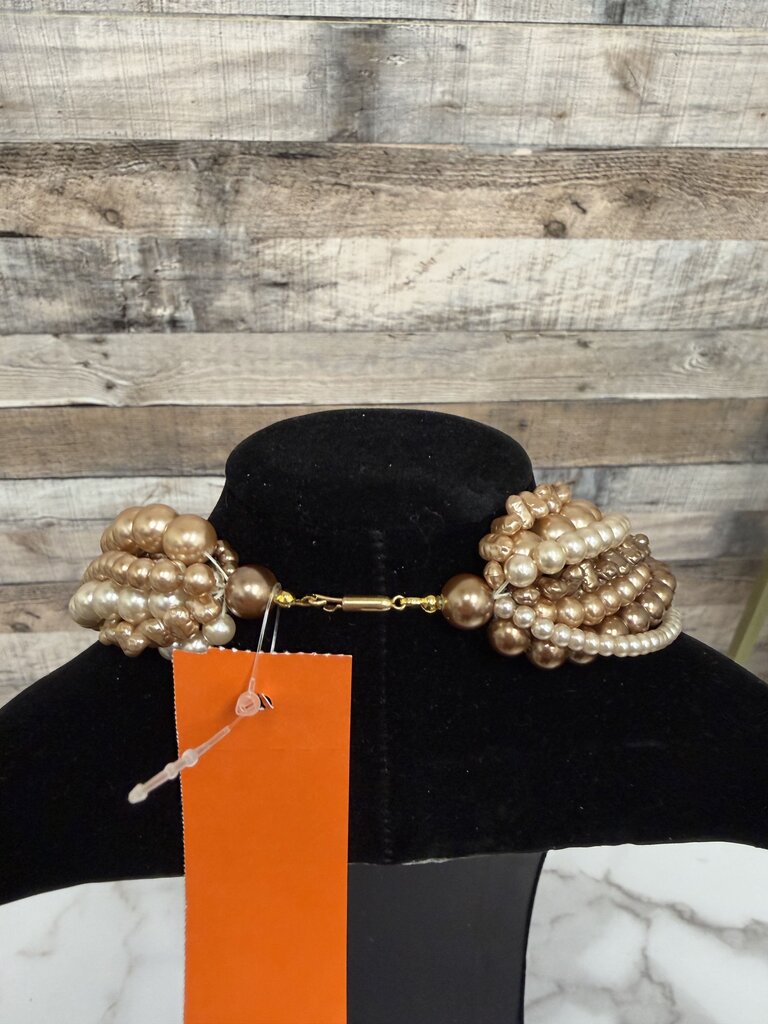 no label multi browns multi strand pearl necklace with gold clasp