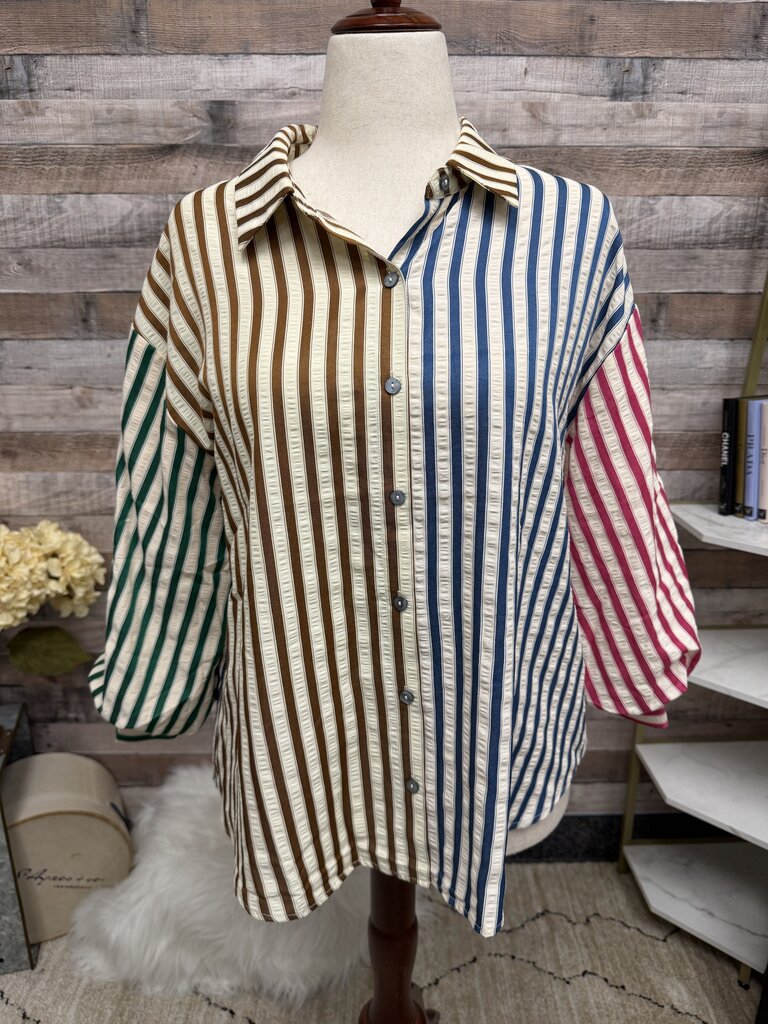 Entro multicolor striped button up blouse