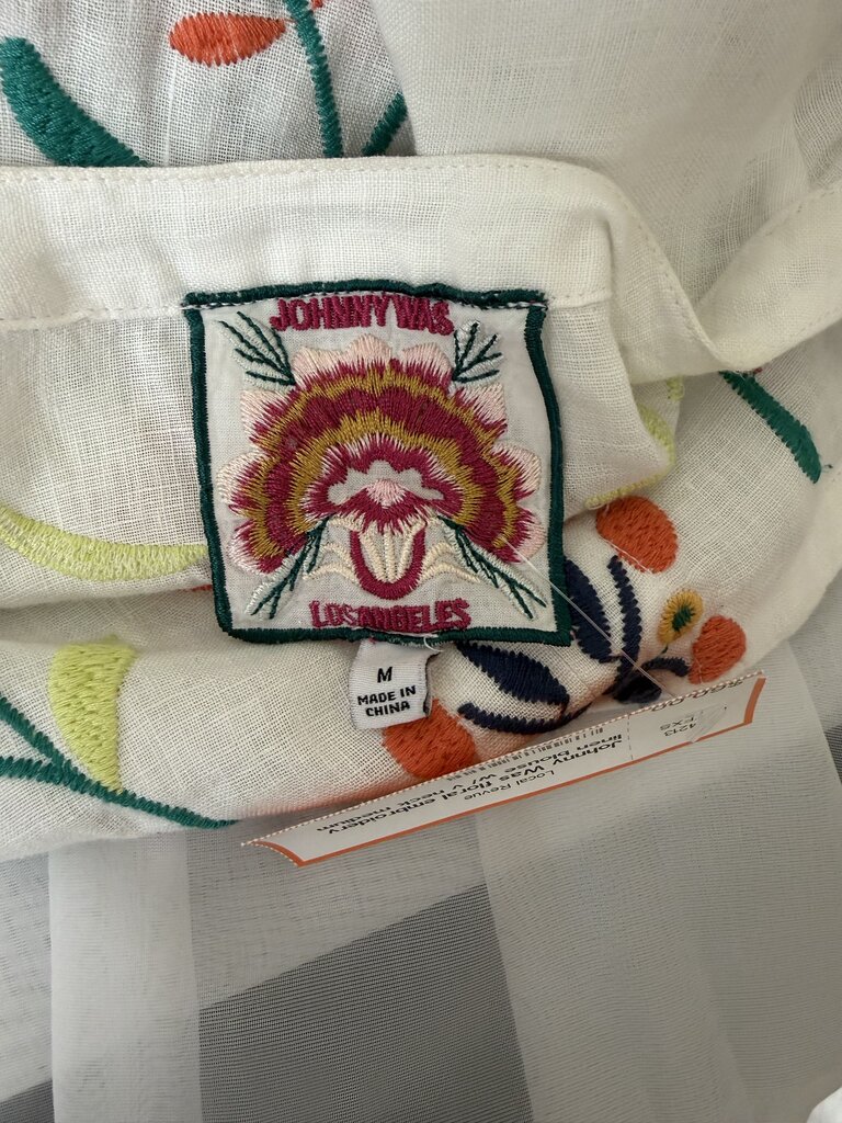 Johnny Was floral embroidery linen blouse w/ v neck