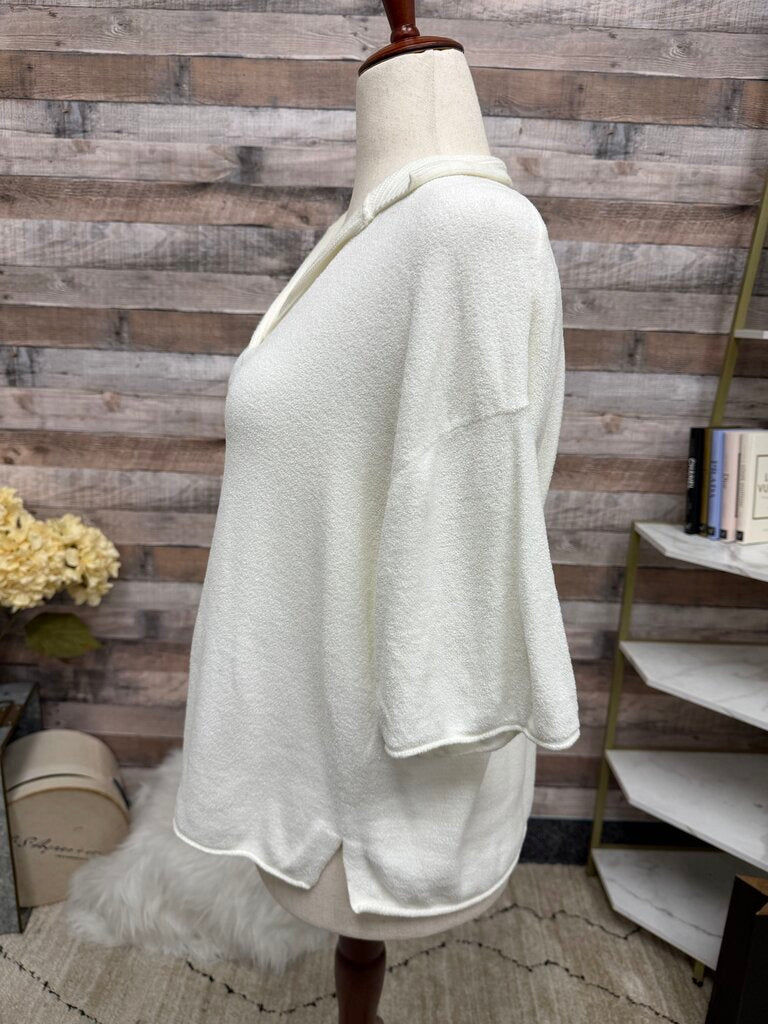 Barefoot Dreams white terry cloth polo shirt