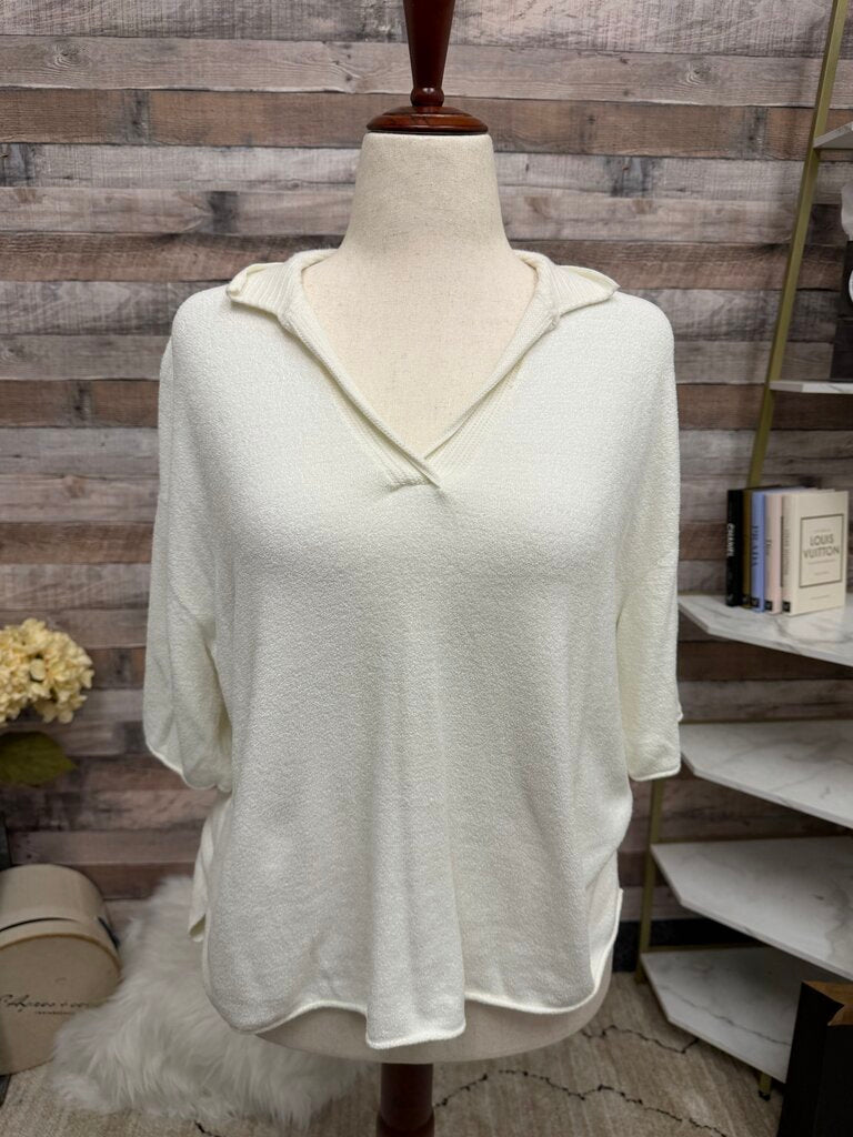 Barefoot Dreams white terry cloth polo shirt
