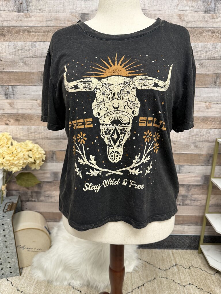 HRT&LUV black cow skull graphic t shirt