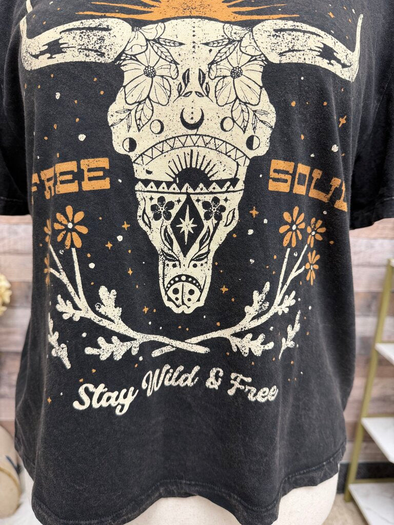 HRT&LUV black cow skull graphic t shirt