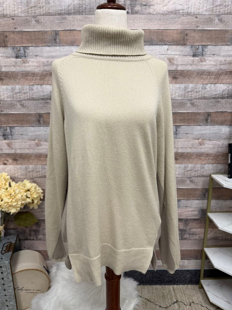 Splendid tan 2-tone turtleneck sweater with slits
