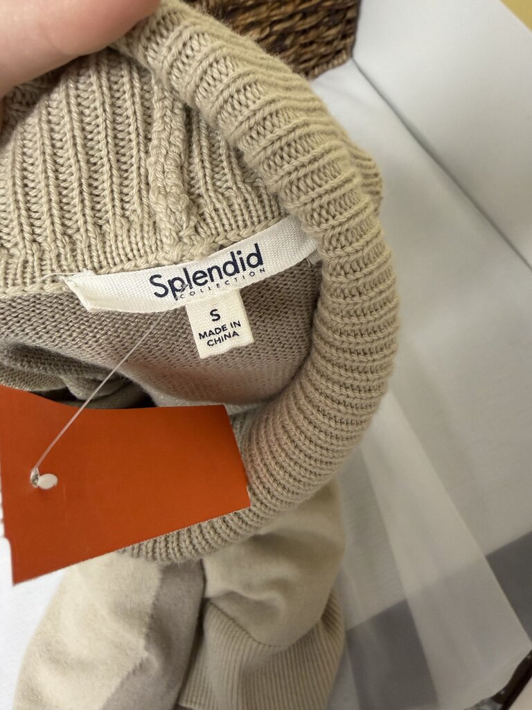 Splendid tan 2-tone turtleneck sweater with slits