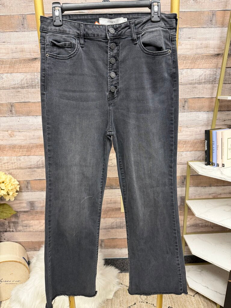 Hidden black wide leg/flare with raw hem jean