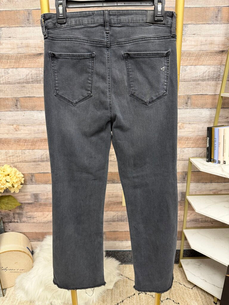 Hidden black wide leg/flare with raw hem jean