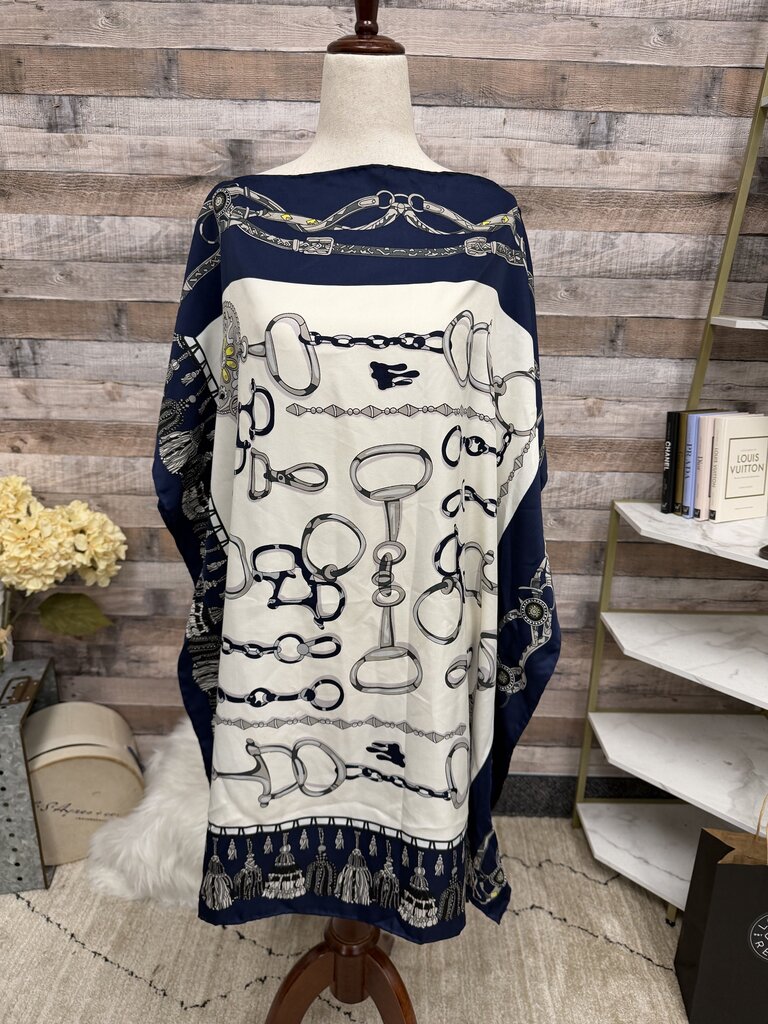 Stacy Bradley Navy & Ivory Silver Horse Bit Caftan Blouse