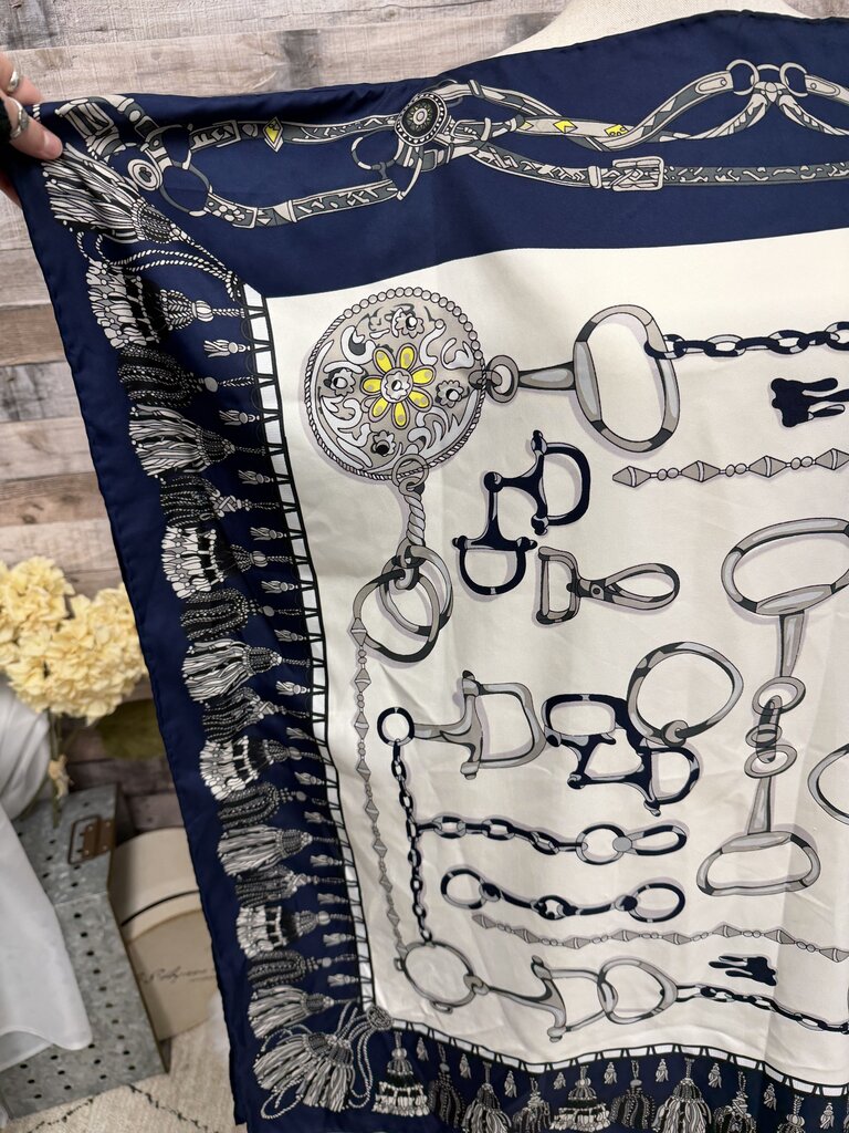 Stacy Bradley Navy & Ivory Silver Horse Bit Caftan Blouse