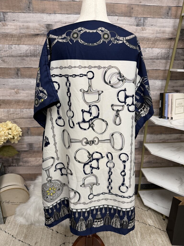 Stacy Bradley Navy & Ivory Silver Horse Bit Caftan Blouse