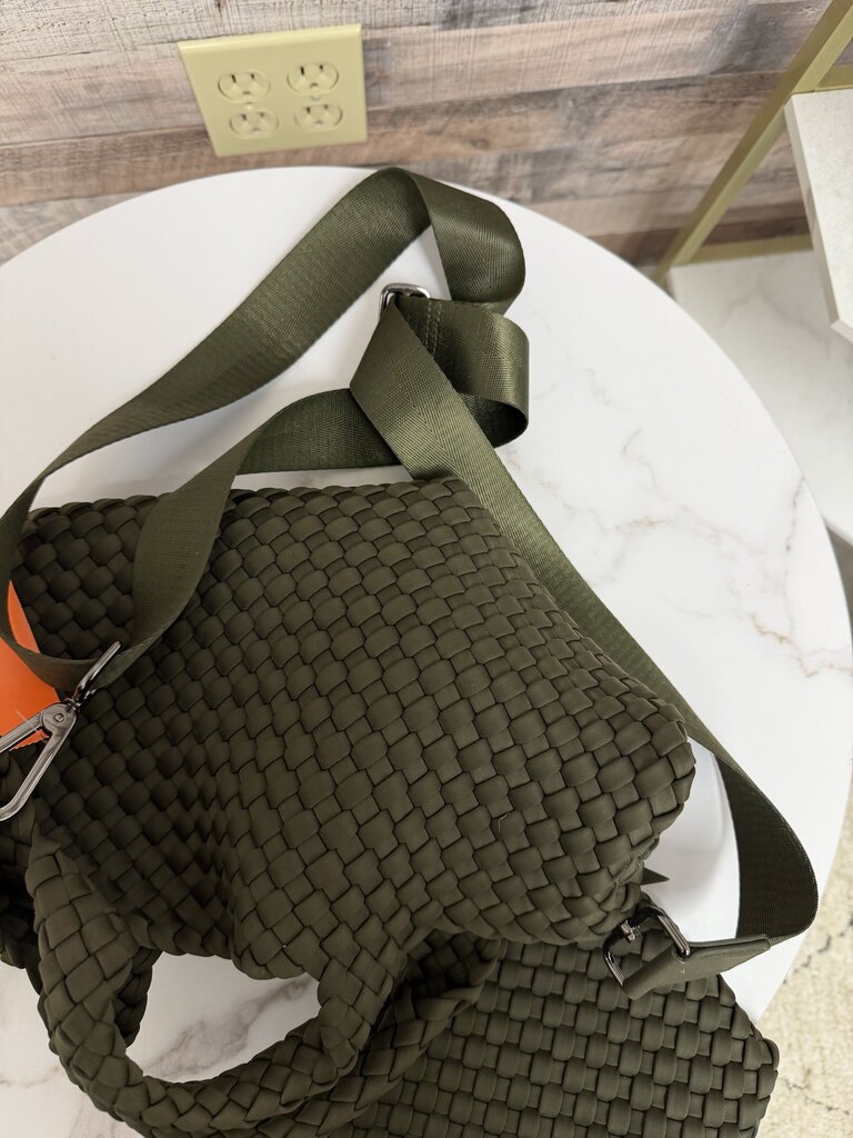 Naghedi Olive Green Neoprene Woven Tote w/Matching Clutch