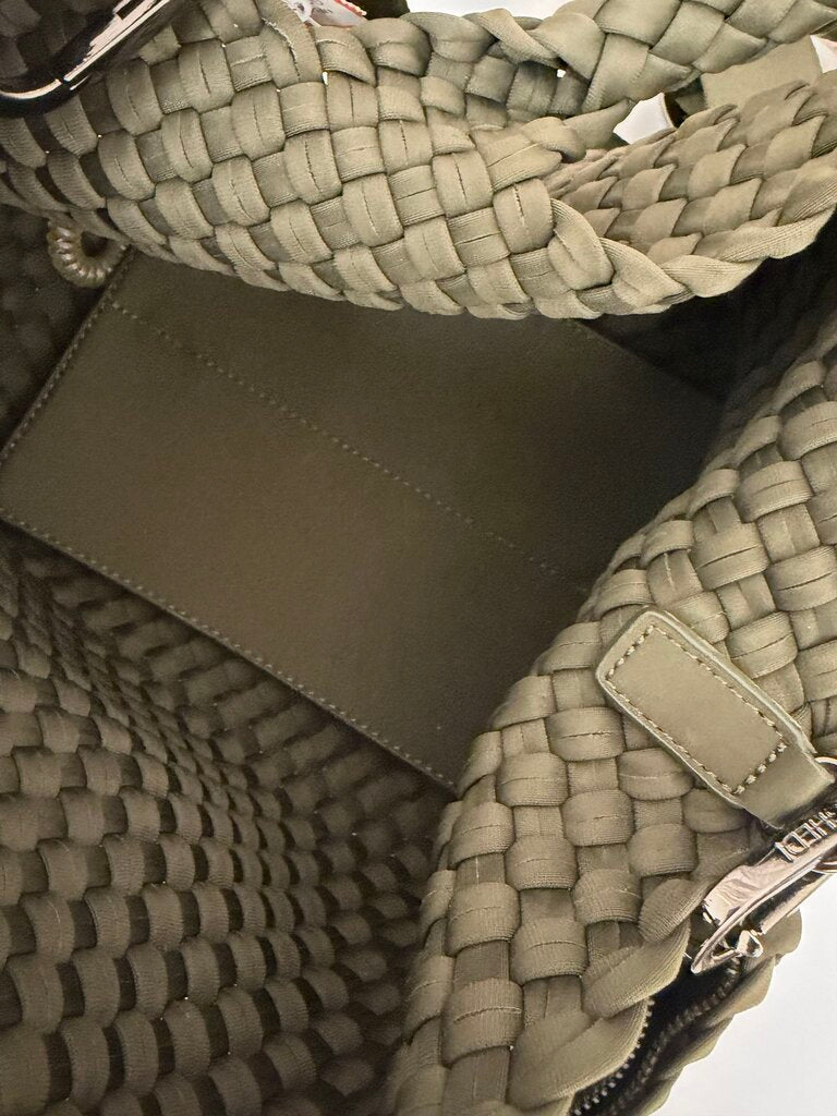 Naghedi Olive Green Neoprene Woven Tote w/Matching Clutch