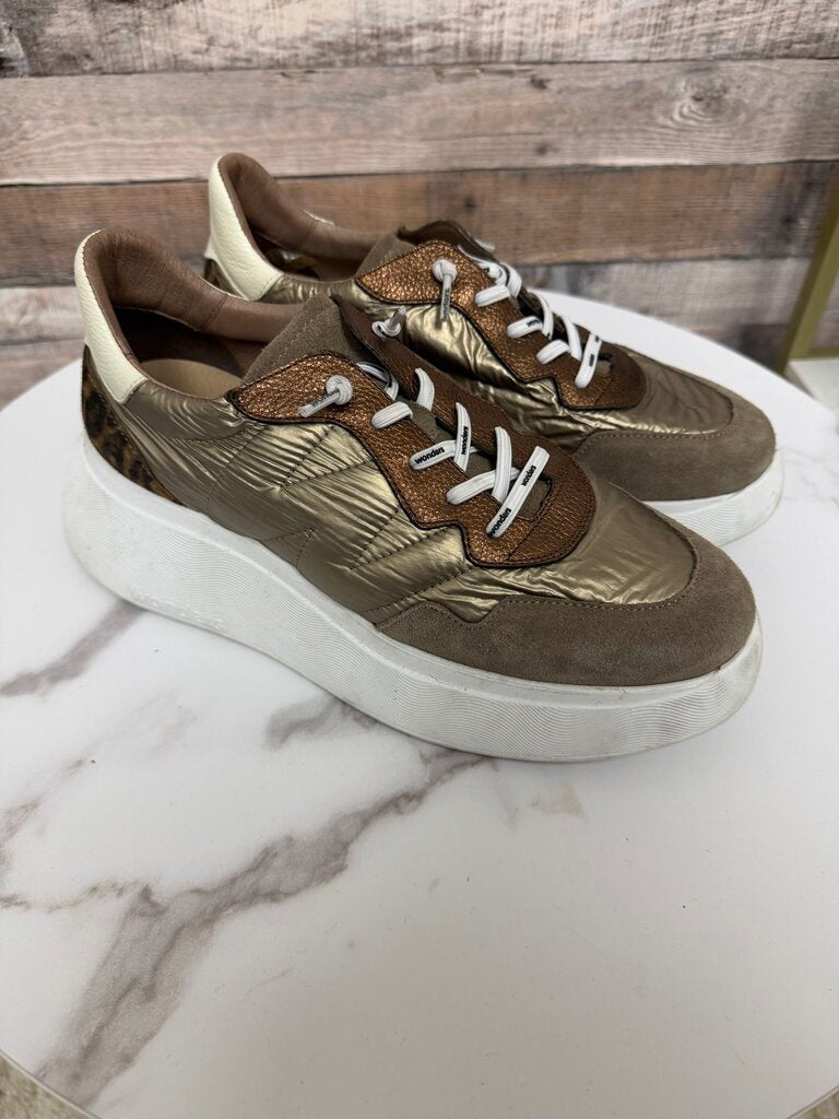 Wonders Bronze & Animal Print Platform Sneakers