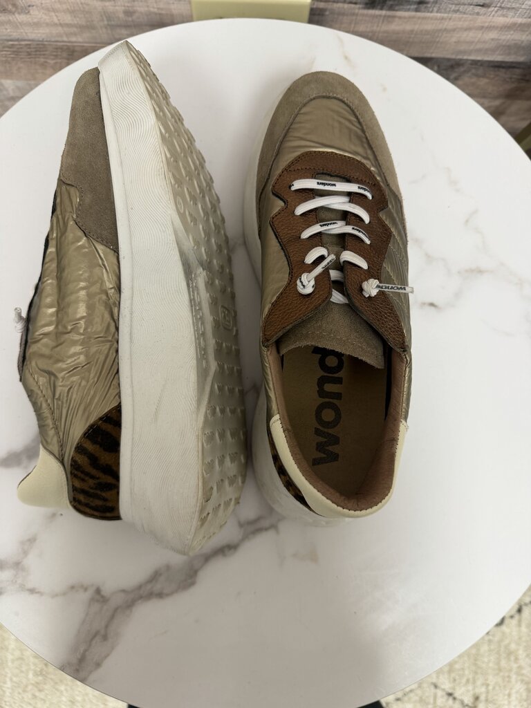 Wonders Bronze & Animal Print Platform Sneakers