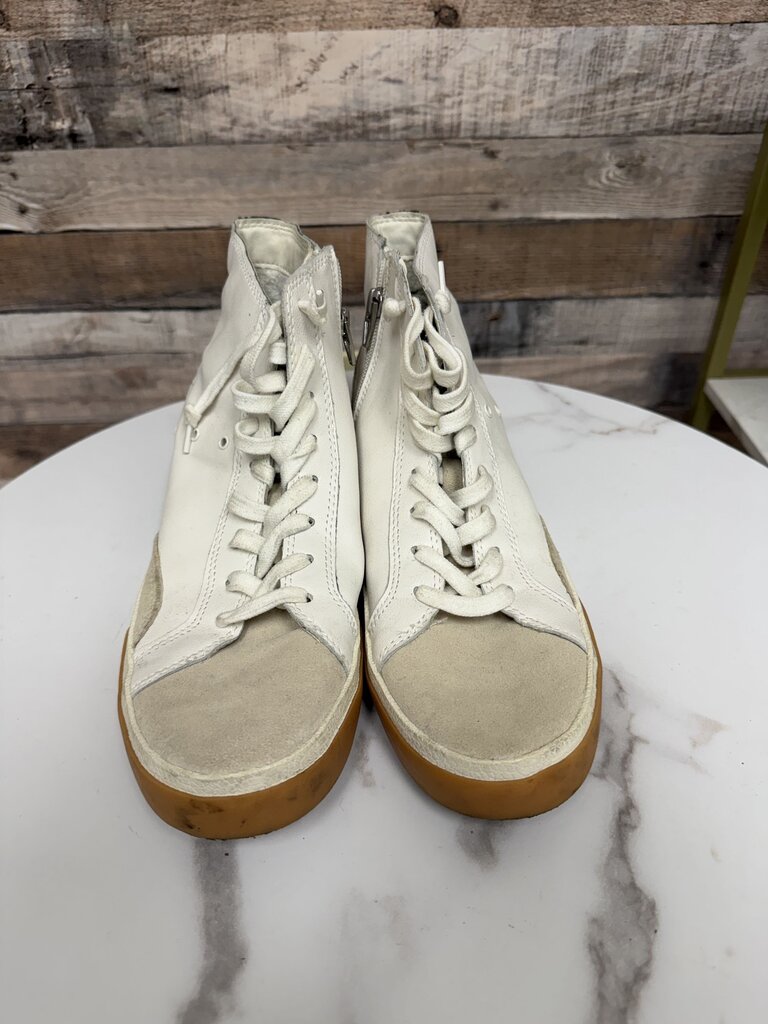 Dolce Vita White & Tan Side Zip High-Top Sneakers