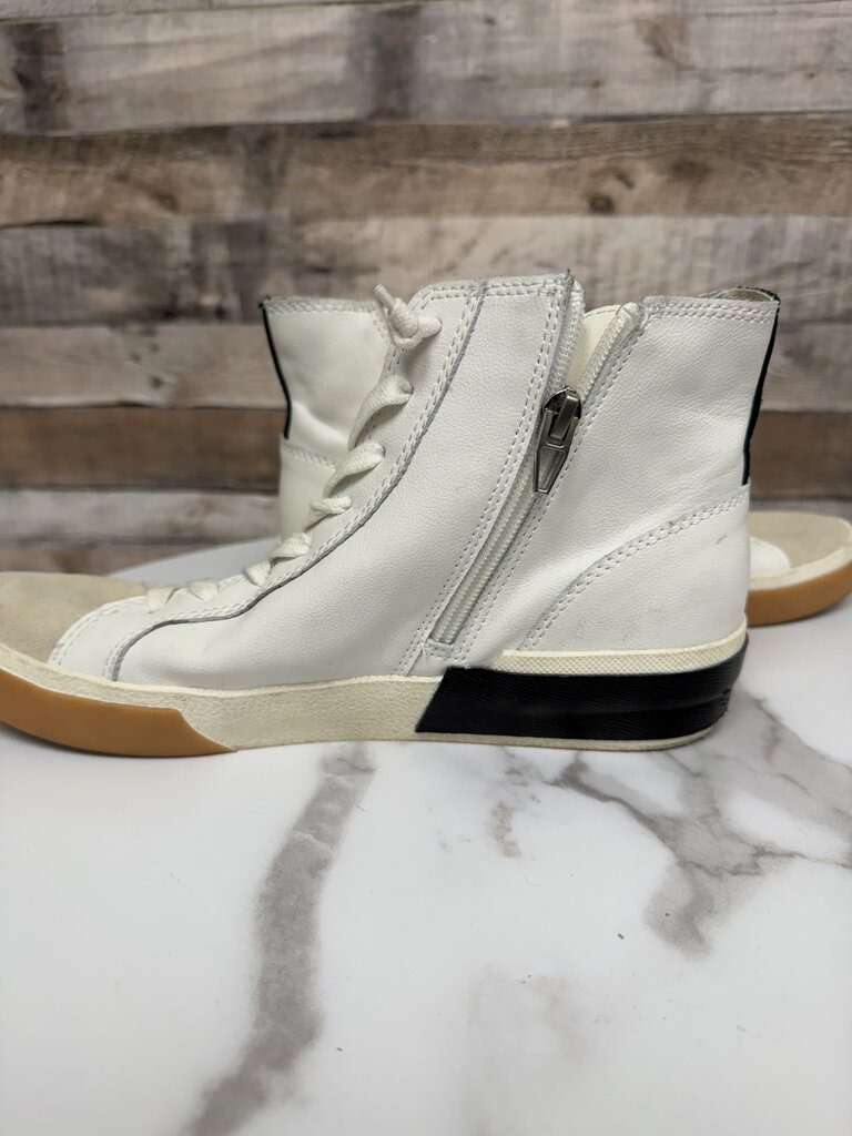 Dolce Vita White & Tan Side Zip High-Top Sneakers