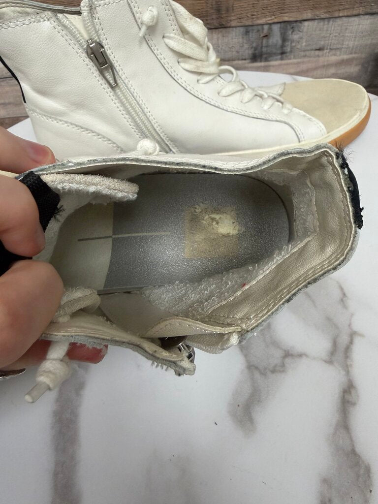 Dolce Vita White & Tan Side Zip High-Top Sneakers