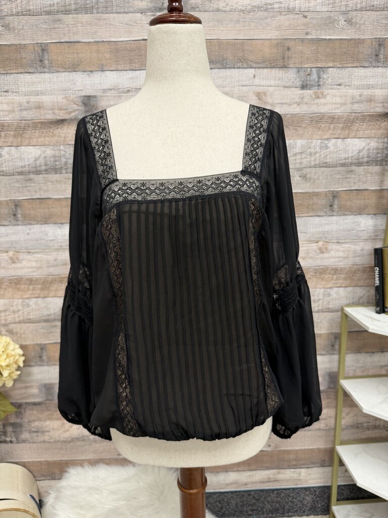Max Studio Petite Black Sheer Blouse