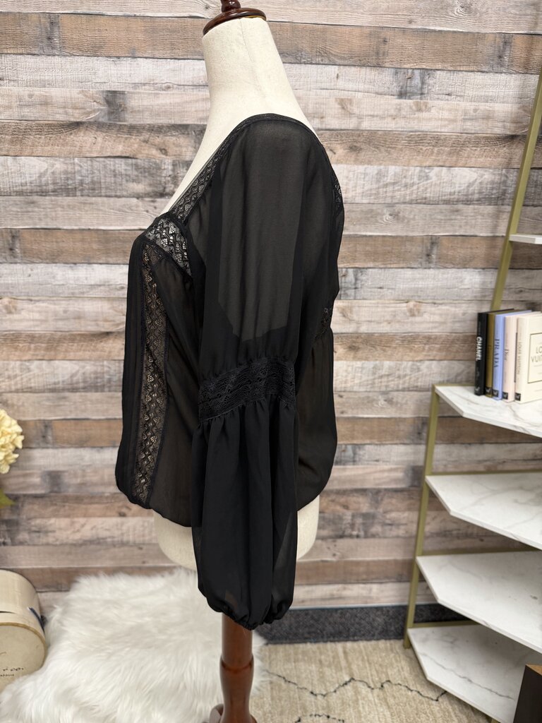 Max Studio Petite Black Sheer Blouse