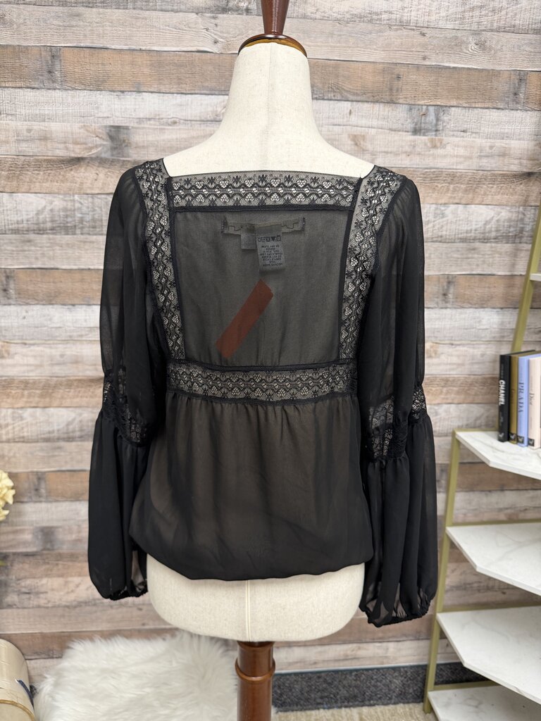Max Studio Petite Black Sheer Blouse