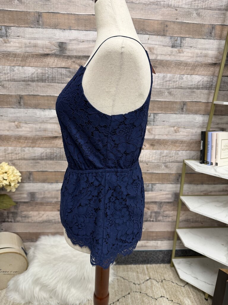 Express Navy Blue Lace Halter Peplum Top