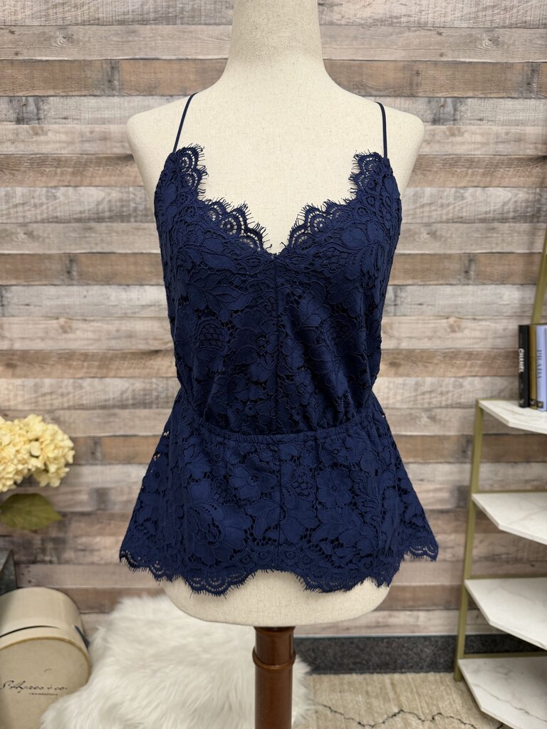 Express Navy Blue Lace Halter Peplum Top Express Blue XS women TOPS