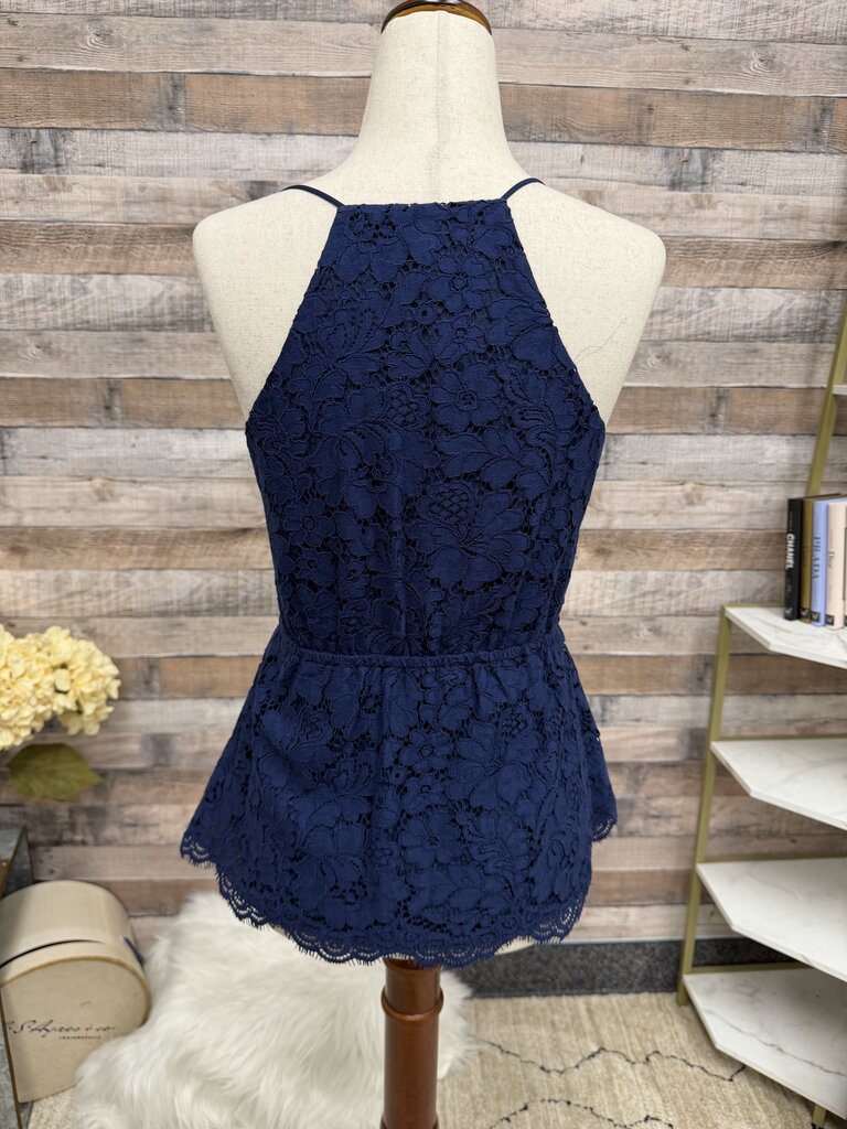 Express Navy Blue Lace Halter Peplum Top