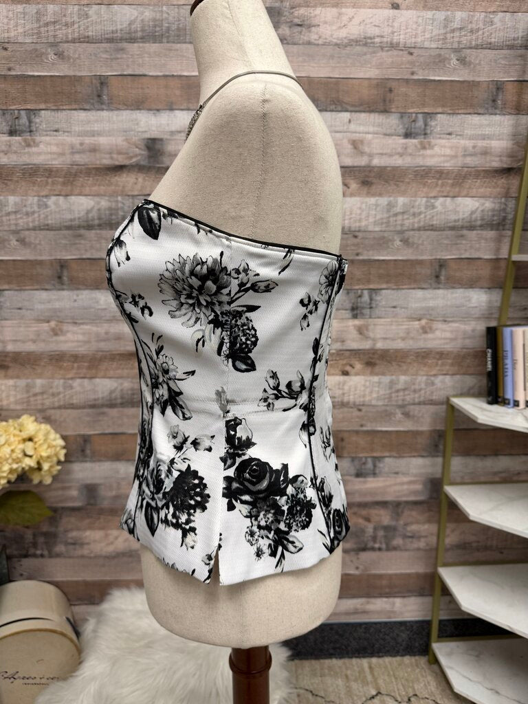 White House Black Market Black&White Floral Corset