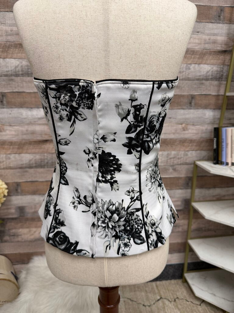 White House Black Market Black&White Floral Corset