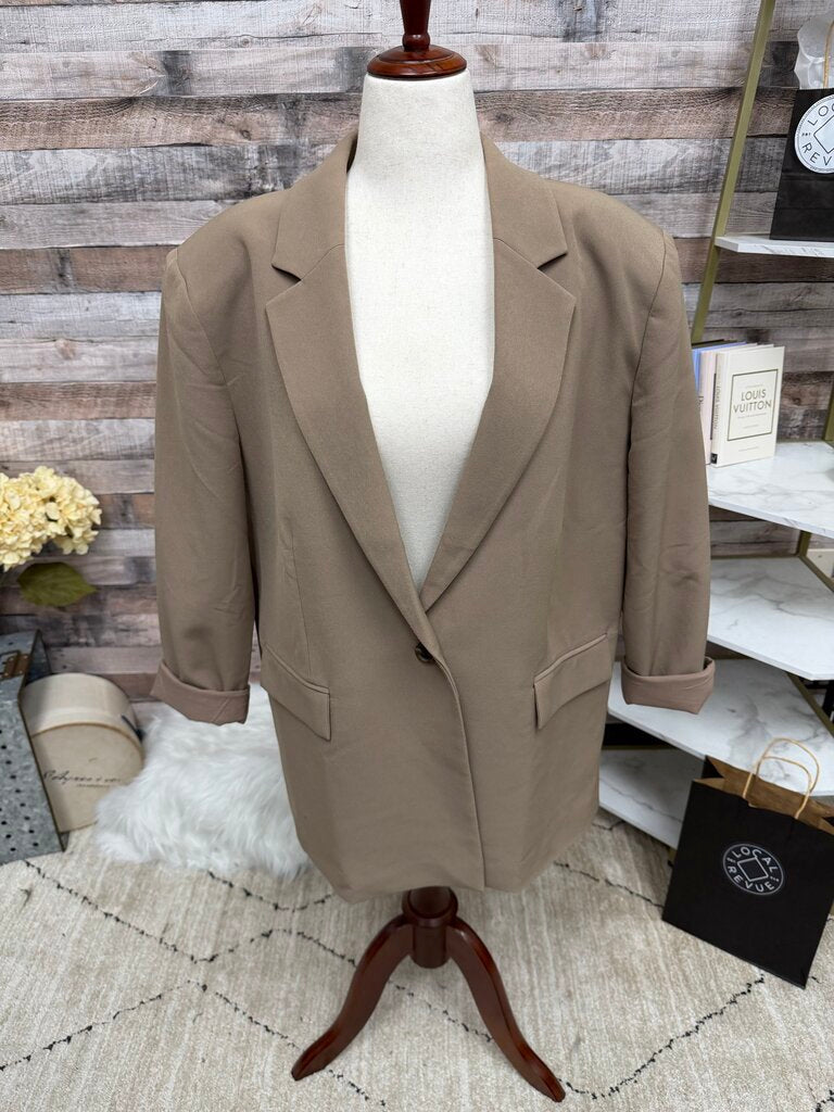 Open Edit Tan Single Button Blazer