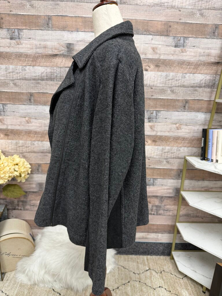 Chicos Dark Grey Wool Blend Knit Moto Jacket