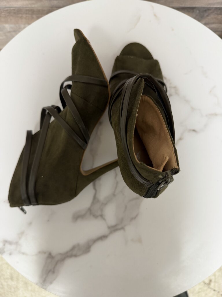 Journee Collection Olive Open Toe Heel Suede Booties
