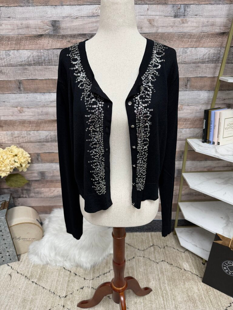 Soft Surroundings Black Button Up Cardigan /w Sequin Embellish XL