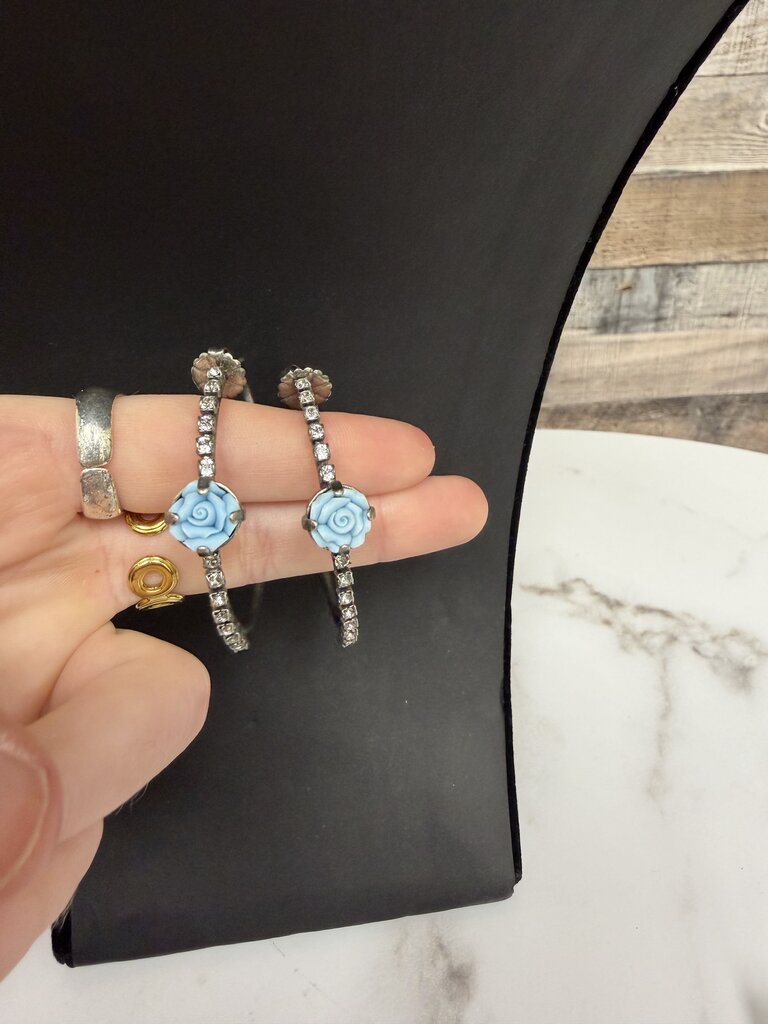 Sabika Blue Rose Hoop Earrings
