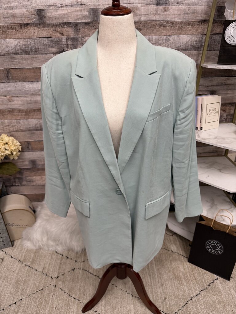 Open Edit Sage Green Single Button Blazer