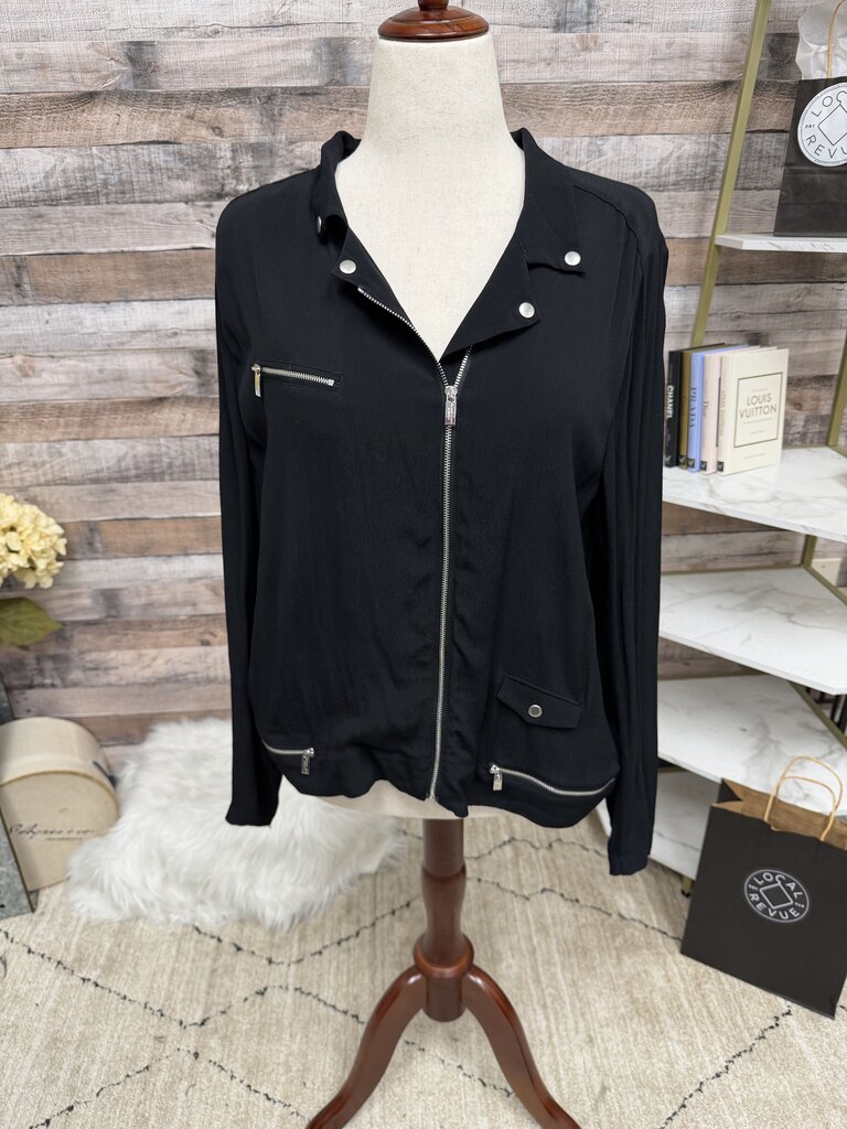Black Label By Chicos Black Moto Style Jacket /w Silver Zippers