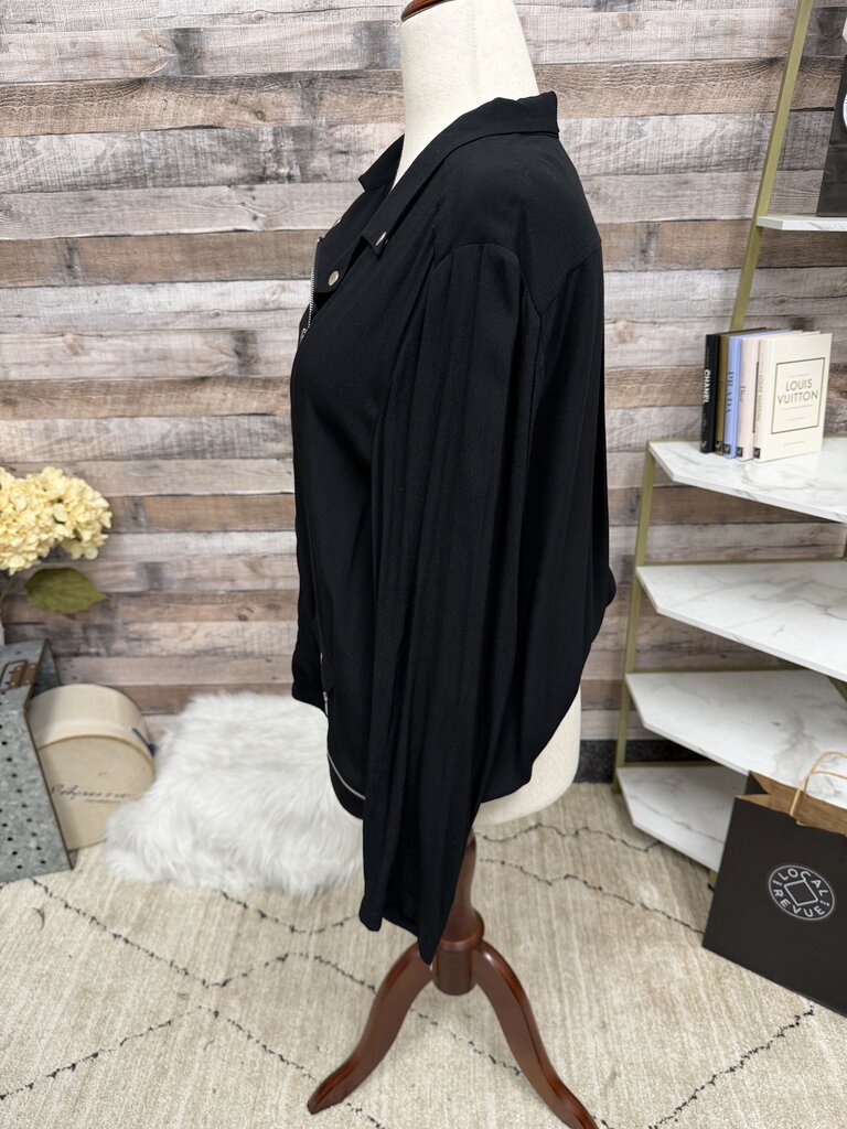 Black Label By Chicos Black Moto Style Jacket /w Silver Zippers