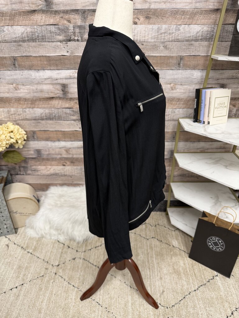 Black Label By Chicos Black Moto Style Jacket /w Silver Zippers