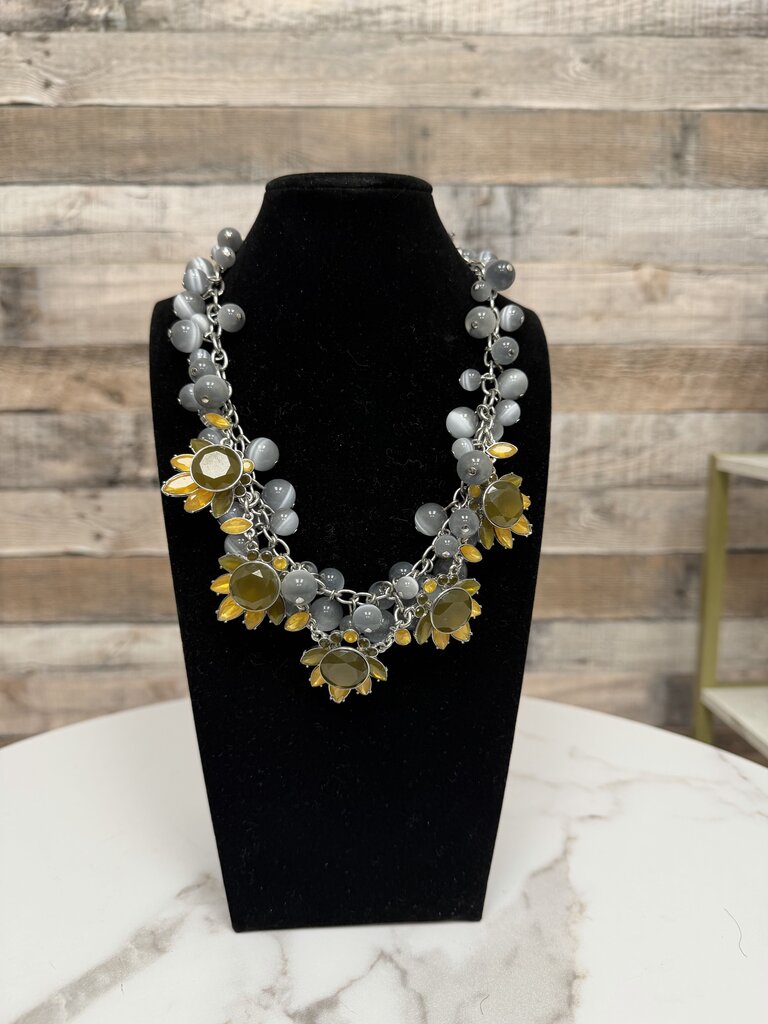 Talbots grey with sun flower beaded necklace