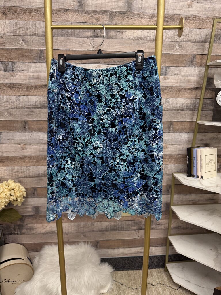 Tahari blue floral lace skirt