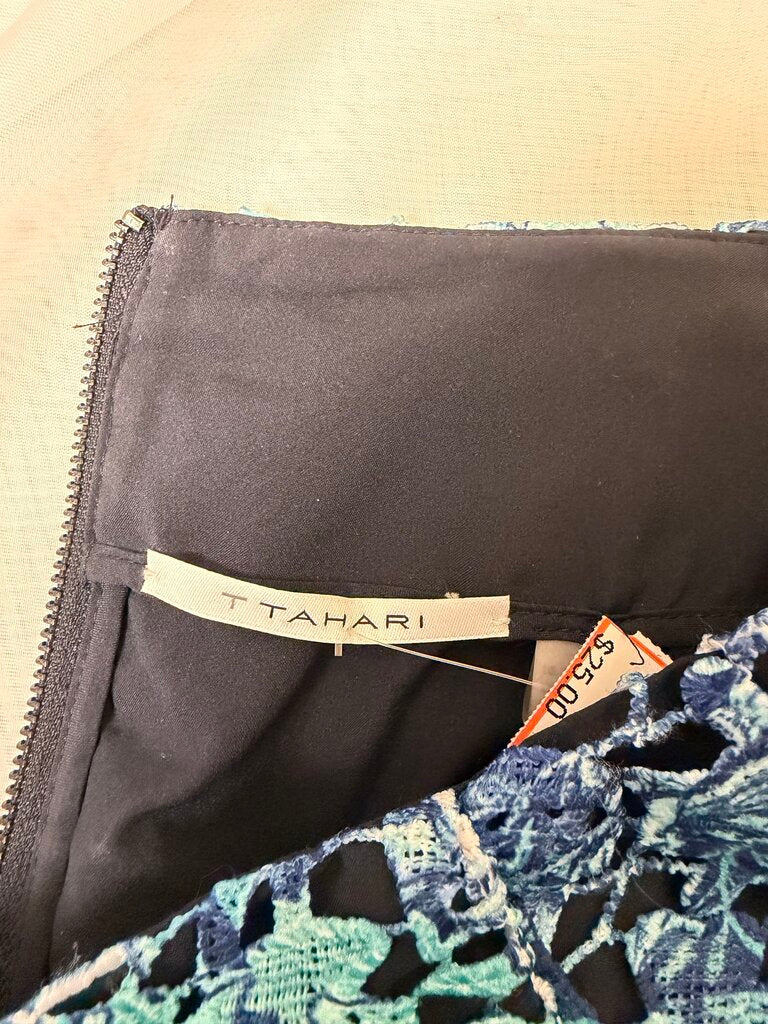 Tahari blue floral lace skirt