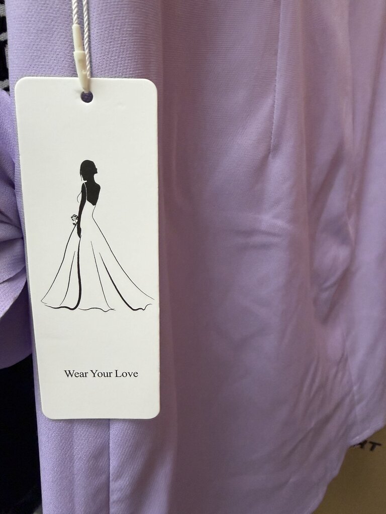 no label purple dress with floral appliqué