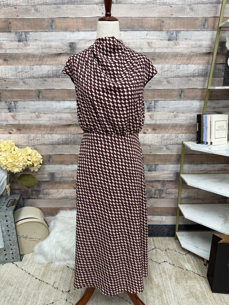 Ann Taylor wine/cream Houndstooth sleeveless dress