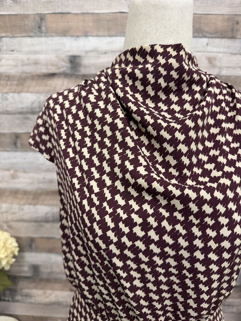 Ann Taylor wine/cream Houndstooth sleeveless dress