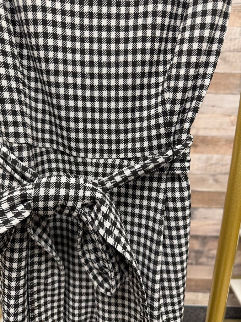 Calvin Klein black white gingham sleeveless belted wide leg jumpsuit