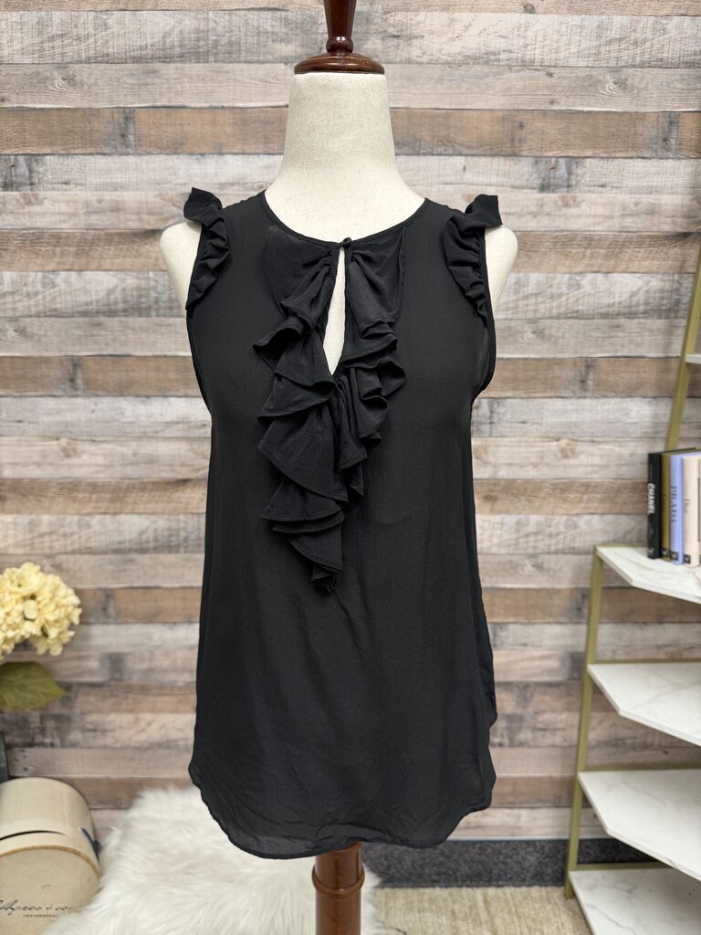 Maeve black silk sleeveless blouse Hermine ruffle front top