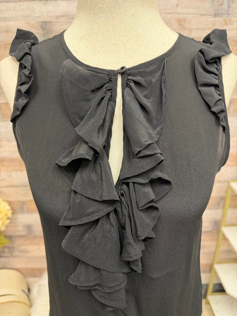 Maeve black silk sleeveless blouse Hermine ruffle front top