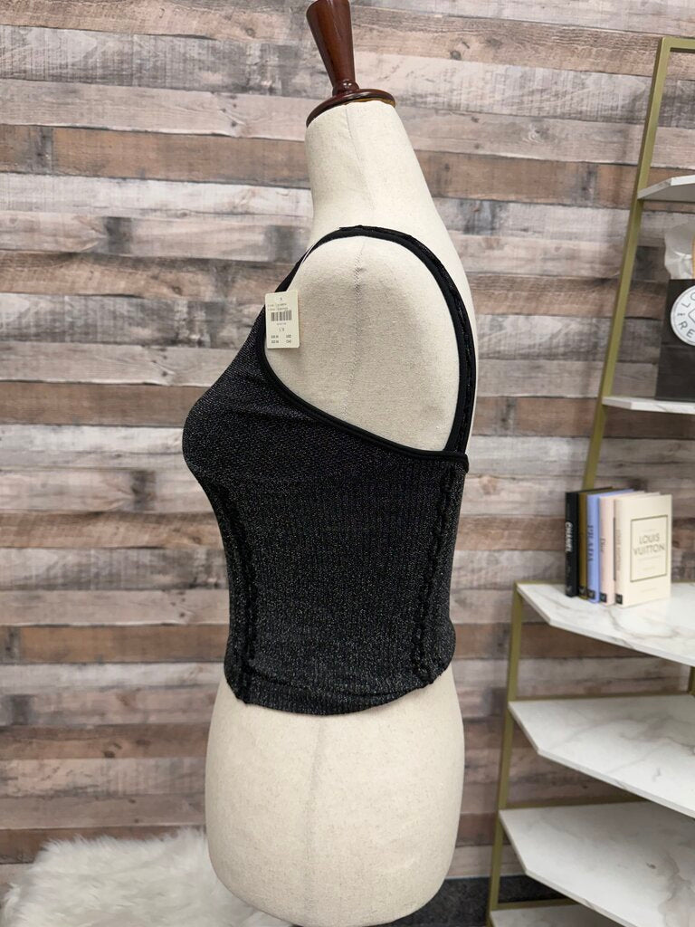 Anthropologie black metallic knit tank top NWT